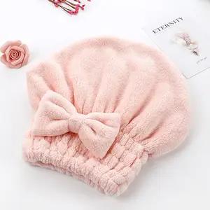 Soft Fleece Shower Cap, Hair Drying Cap for Women Absorben Coral Fleece Hair Drying Towel Cute Korean Long Hair Drying Cap
