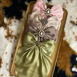 Western Coquette Handmade Hair Bow Hairpins - Unisex Elegant Design with Handcrafted Heart Charms for Versatile Styling