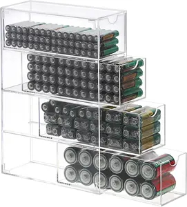 BTY  Pack Clear Acrylic Battery Storage Organizer for AA, AAA, V, C Batteries, Drawer Storage Box Battery Holder Organizer for Common Types Batteries, Household Container(Batteries Not Included)