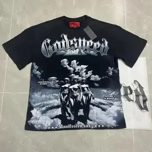 Godspeed Shirt Designer Men's Tshirt High quality Casual Fashion Street Hip Hop Skull Print Vintage Wash Water T shirts ""