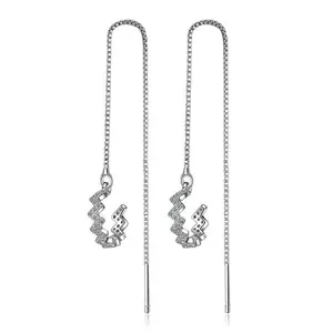 FlashyStudioNYC 3 ways earrings, ear cuffs, Silver threader earrings, wave threader earrings, long chain earrings, ear threader, wave drop earrings, trendy Elegant