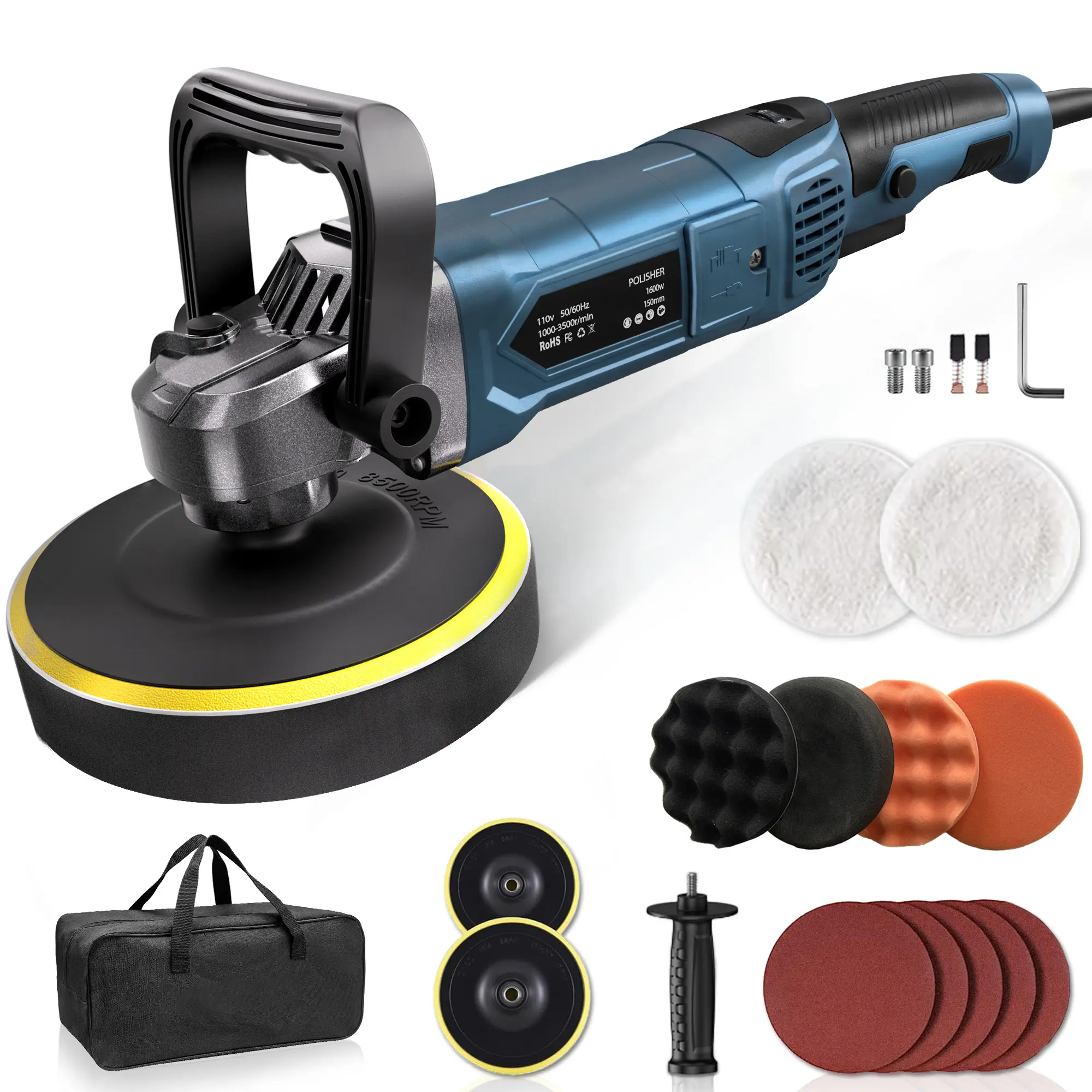 7-Speed Rotary Car Polisher with Detachable Handle – 6/7 Inch Buffer for Auto/Boat Polishing, Waxing & Sanding