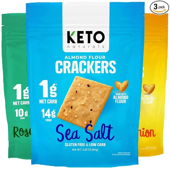 Keto Snacks Keto Crackers Chips Low Carb Snacks Adults No Low Carb Crackers | keto snacks Low Carb Crackers 3 pack salt, cheese, rosemary almond flour crackers keto snacks for adults keto food carb free