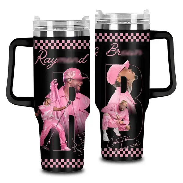 Raymond & Brown The R&B Tour 2026 Pink Printed 40oz Stainless Steel Vacuum Insulated Flask Tumbler, Portable Drinkware with Handle, Straw & Lid, Concert-Inspired Gift for Music Fans