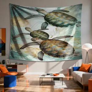 sea turtles swimming in oan waves artwork Digital printing polyester wall tapestry suitable for use in living rooms bedrooms offices bars party