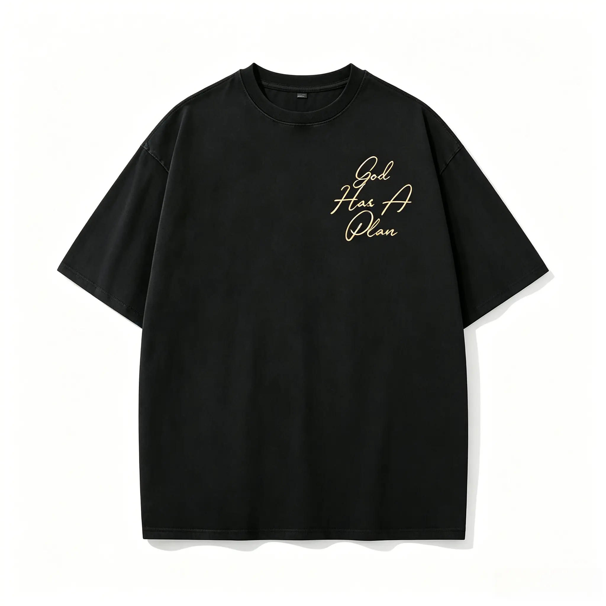 Vintage  "God Has a Plan" single-Sided Print Tee | Heavyweight Christian Streetwear, Unisex Wide-Shoulder Fit, High-Quality Cotton Casual Top for Men & Women