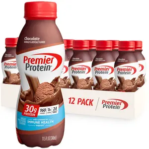 Premier Protein Shake Chocolate 30g Protein 1g Sugar 24 Vitamins Minerals Nutrients to Support Immune Health 11.5 fl oz (Pack of 12) - Beverage, Energy
