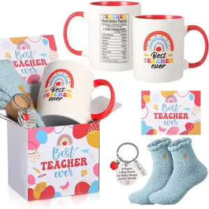 Best Teacher Appreciation Gifts Set Include Coffee Mug Greeting Card Socks Keychain Thank You Gifts Basket for Teacher Birthday Back to School Christmas Presents