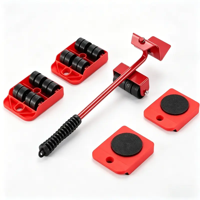 halloween Heavy Duty Furniture Lifter with 4 Sliders, Height-Adjust Function, 600lbs Per Wheel Load Capacity, Red & Yellow Design, Smooth Movement for Couches, Beds on Stick Flooring rotation wheel