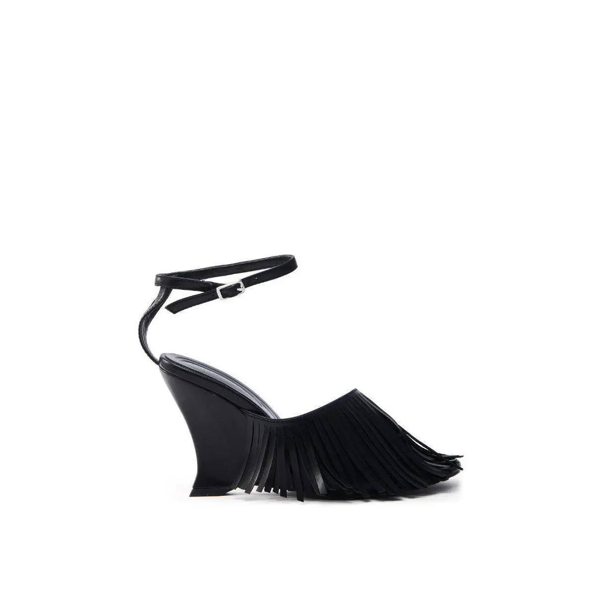 AZALEA WANG FASCIA BLACK FRINGE WEDGE SANDAL - TikTok Shop