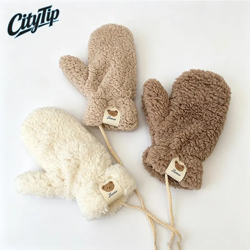 2PCS Cute Bear Plush Mittens for Women & Girls, Soft Fuzzy Winter Gloves, Kawaii Teddy Bear Hand Warmers, Thick Warm Fingerless Gloves with Drawstring, Cozy Fleece Gloves for Cold Weather, Anime Inspired Cute Accessories,