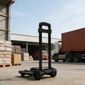 Heavy-duty folding stair climbing hand truck with ergonomic handlerotating wheels. Telescopic rod adjusts height freely for different items. Perfect for heavy goods, materials, express delivery and warehouse transport. Sturdy structure with stro