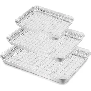 Stainless Steel Baking Sheet with Rack Set, 16/12.5/9 Inch Cookie Sheets Baking Pans and Cooling Racks for Cooking Serving,  & Heavy Duty, Dishwasher Safe, 6 count (3 Pans + 3 Racks)
