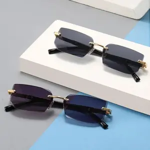 2 Pack Vintage Rectangle Oval Sunglasses for Women and Men, Metal Frame Clear Lens Eyewear with UV400 Protection