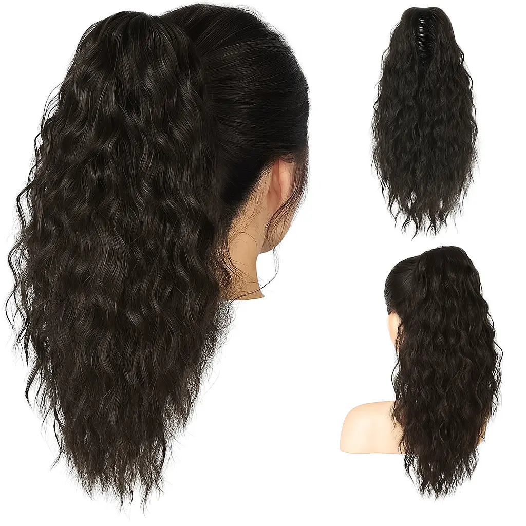 AISI HAIR Ponytail Extension, 18 Inch Soft Wavy Curly Glueless Clip In Synthetic Extensions & Pieces for Women, Claw Clip for a Voluminous Natural Look, Ponytail Extensions