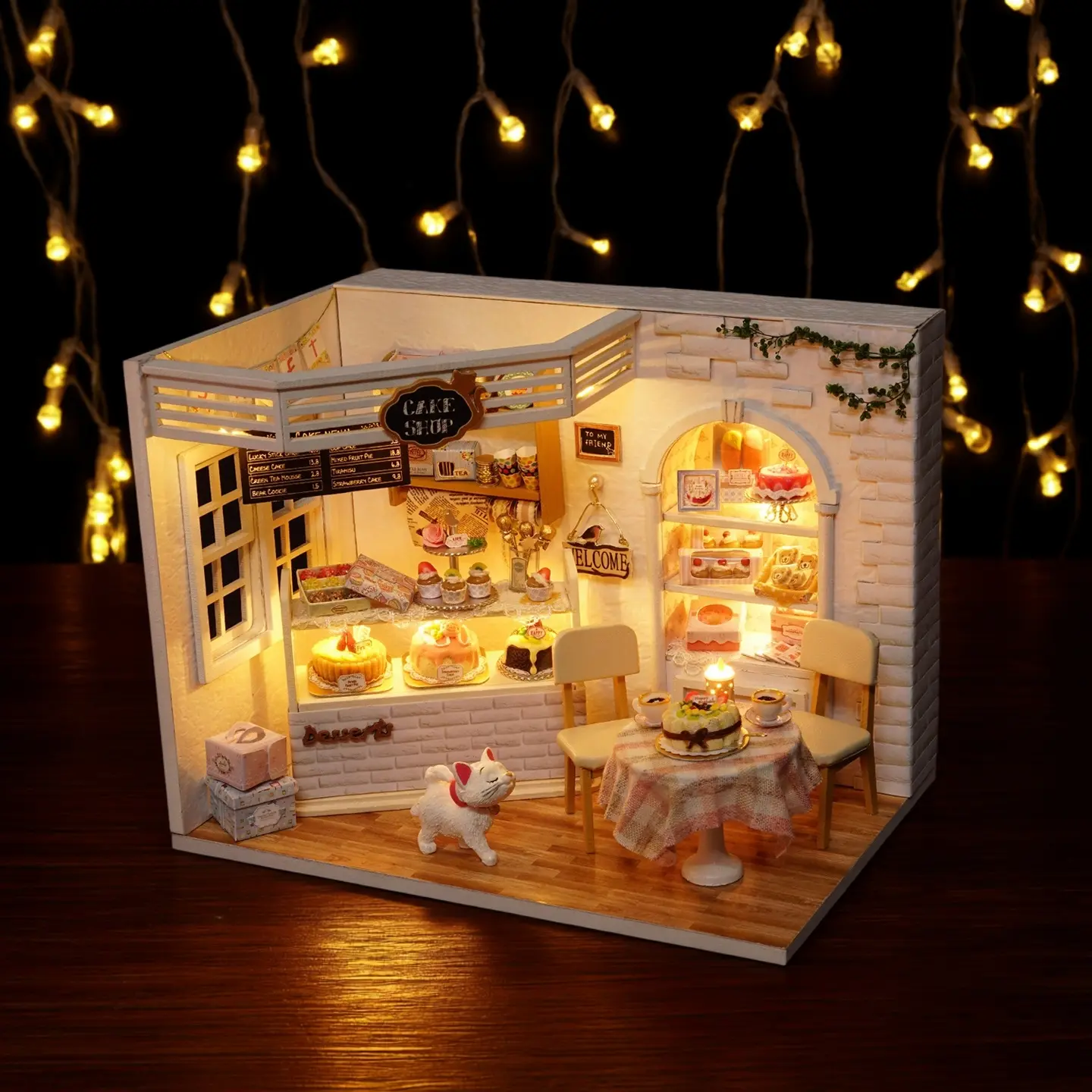 Cuteroom Handmade Wooden Mini House Model Toy, Play House, DIY Assembly Home Decor, Micro Scale Building Kit, No Tools Glue Batteries Included