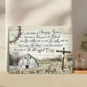 [2D Flat] Inspirational Christian Canvas Wall Art - a Poster Featuring a Rural Barn And Windmill Scenery, Adorned with Religious Hymn Verses, Suitable for Both Indoor And Outdoor Decor, Perfect for Homes, Bedrooms, Living Rooms