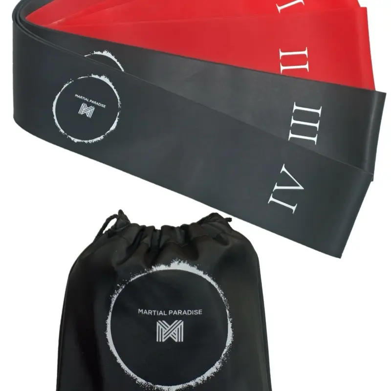 Martial Paradise Short Range Loop Resistance Exercise Bands - 4 Levels of Resistance, Black and Red Design, Includes Bag