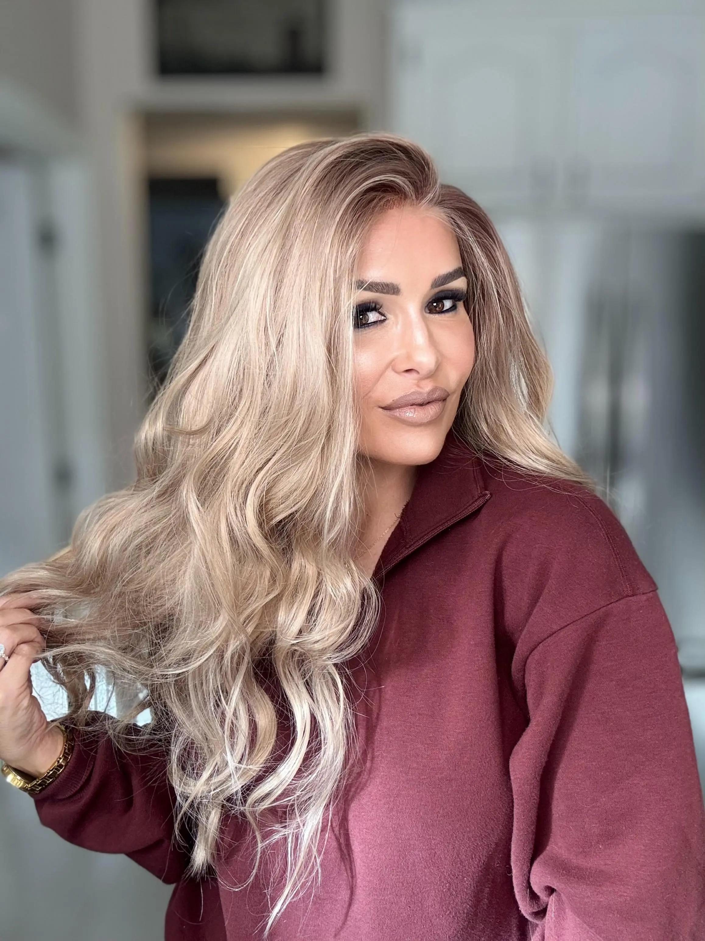 Lovestory Astrid Body Wave Medium Length Ombre Color Synthetic Lace Front Wig Heat Resistant Lace Wigs 13x4 Free Part Wigs for Women
