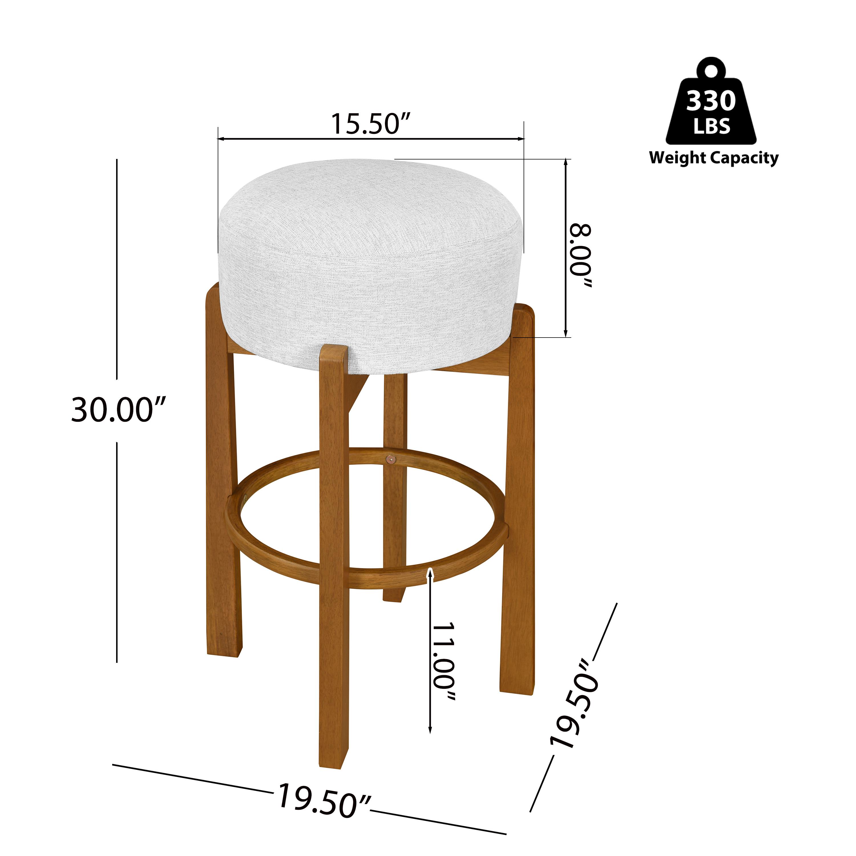Set of 2 Bar Stools with Wooden Legs 2Pack Counter Height Barstools Wooden Stools with Modern Round Farmhouse Beige Linen Upholstered Wooden Stools with Natural Solid Wood Legs for Kitchen Island 2 Pieces