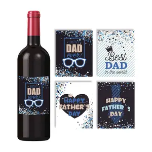 24 Pcs Wine Bottles Labels Stickers Happy Father's Day Best Dad Glasses Heart Tie Pattern Party Holiday Decoration Supplies Wine Label Vinyl Sticker, Novelty Gift for Family  BirthdaWine Bottle Stickers