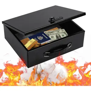 Fireproof Safe Lock Box Metal, Fire Proof Safe for  Documents, Portable  Box with Dual Combination and Key Lock for Personal Items,Passport, , X Large 13.2" x 11" x 4.13"