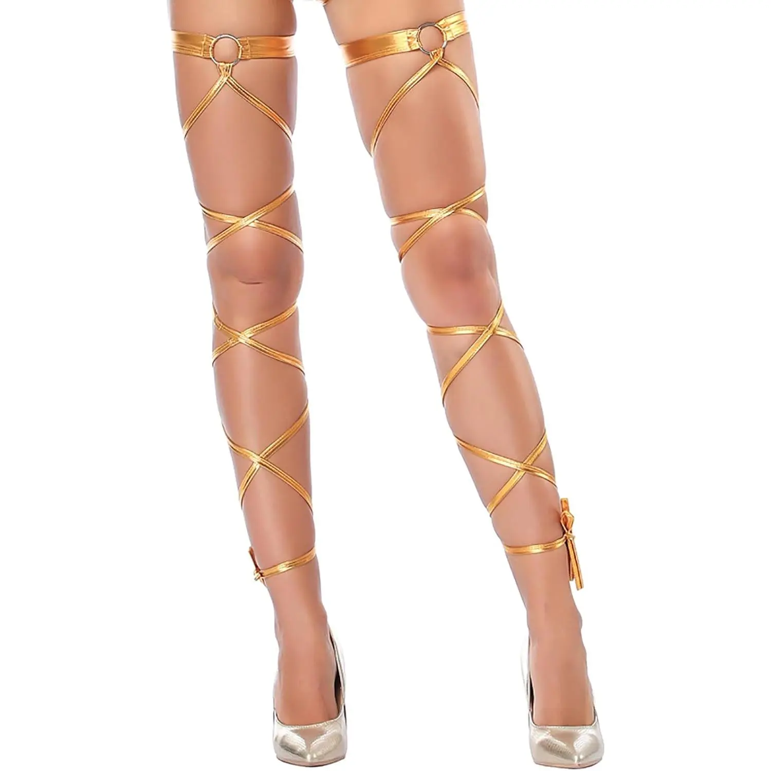 Ibeauti Women's Shiny Metallic Lingerie Leg Wraps with O-Ring for Rave Dancing Parties, Basic