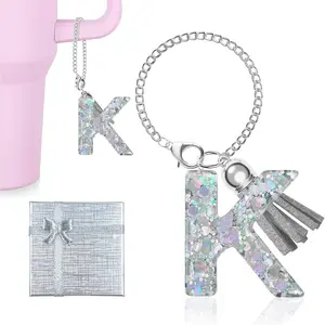 Silver Letter Charm for Stanley Cup, 1PCS Bling Tumbler Accessories Charm for Handle, Personalized Initial Keychain Charm for Women Girls