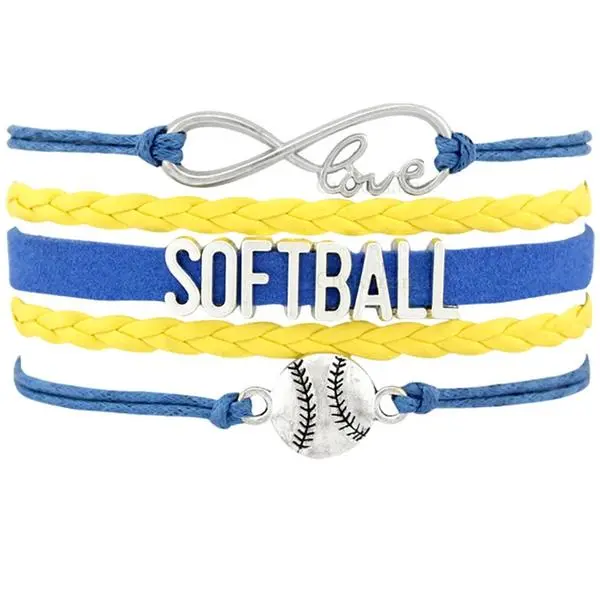 Perforated letters SOFTBALL baseball braided bracelet
