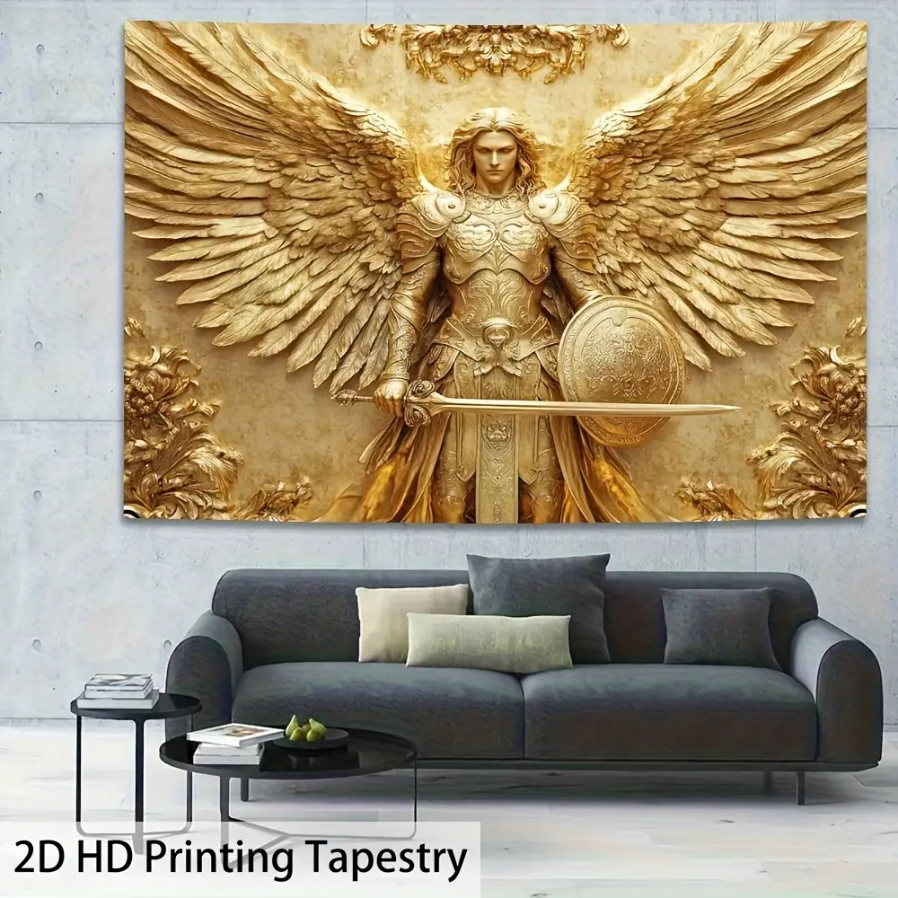 Glam Style Angelic Archangel Michael Wall Tapestry, Polyester Decor, Living Room Decoration, Decorative Tapestry, Tapestry Wall Hanging