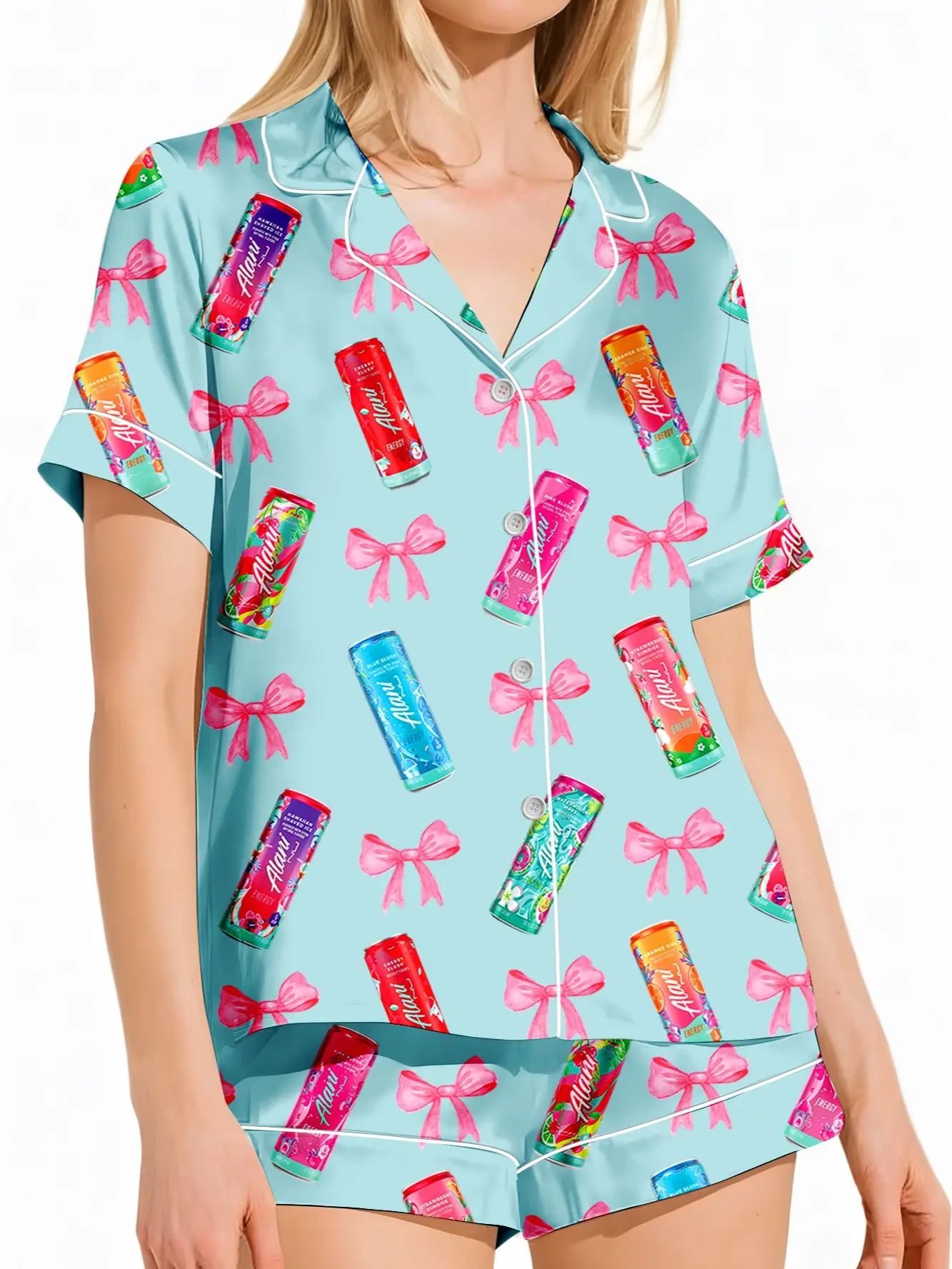 Alani Pajamas Set, Alani Energy Drink Sleepwear, Satin Loungewear For Women, Alani Lover Gift For Her