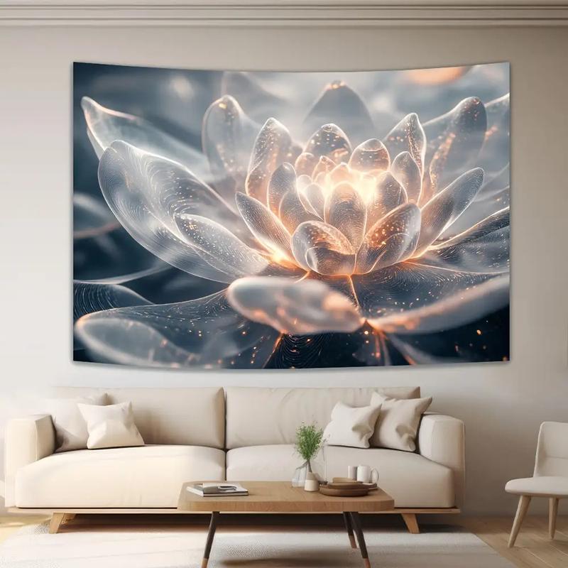 1 Elegant Glowing for Lotus Flower Tapestry - Luxurious Polyester Wall Hanging with Ethereal Lighting, Perfect for Living Room, Bedroom, Office, Party Decor - No Power Needed, Feather-Free, Zen Home Decor