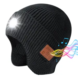 TR-BL1 LED Beanie Cap Bluetooth Beanie with 4 LED Headlight USB Rechargeable Unisex Ultra-Soft Acrylic Blend Warm Balaclava Ideal for Men Women Outdoor Hat Stuffer Gift