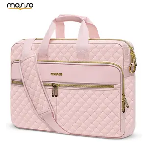 MOSISO Square Quilted Laptop Bag for Women & Men 13.3/16/17.3 Inch Water-Resistant Briefcase with 3 Zipper Pockets Office Business Travel Tote