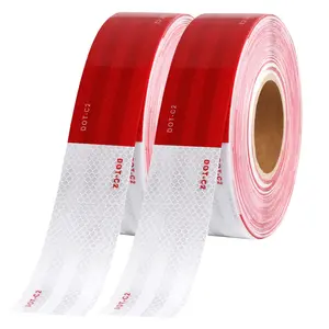 2 inch x 200 Feet Dot Reflective Tape Outdoor Waterproof High Visibility Safety Tape, Red and White Adhesive Conspicuity Tape for Trailer, Cars, Trucks, Cinta reflectiva para camiones