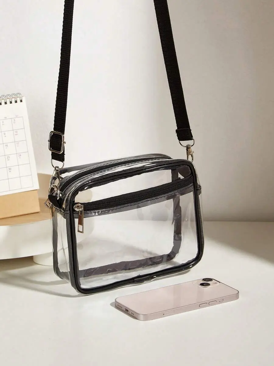NE Mini Square Bag Clear Pvc Adjustable Strap, Stadium Approved 12 X 12 X 6 Clear Transparent Purse Bag For Concerts Sports Events Fe