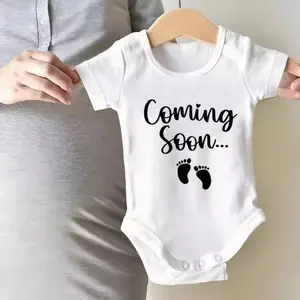 Pregnancy Revealed Baby Comming Soon Print Newborn Bodysuit 100% Cotton Short Sleeve Baby Clothes