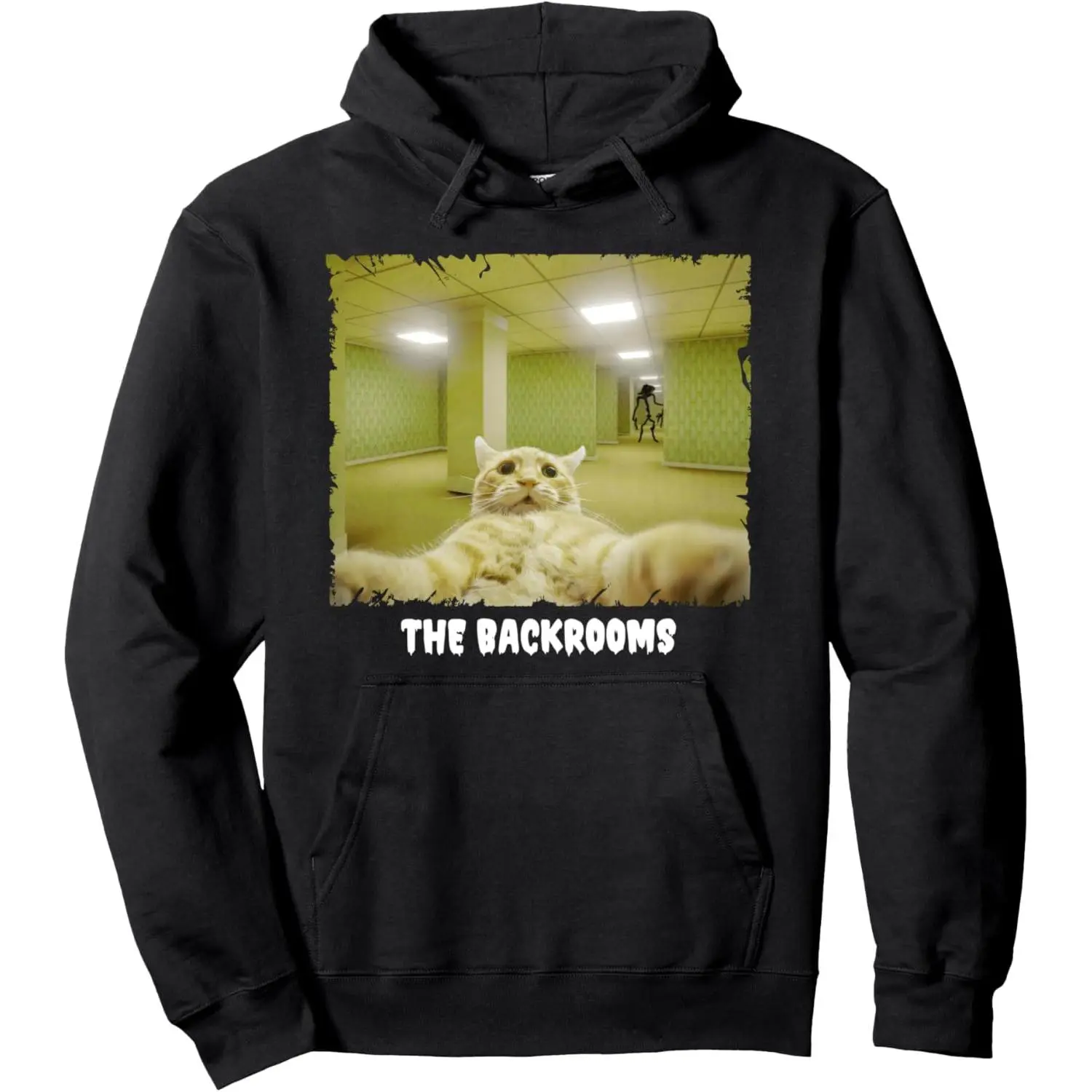 Women's Aesthetic Unisex Cat Lost in The Backrooms Pullover Hoodie Sweatshirt - Long Sleeve, Kangaroo Pocket, Eyelet Details, Comfortable Everyday Outdoor Top