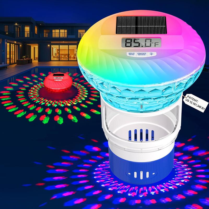 2025 Upgraded Pool Chlorine Floater with Thermometer,Digital Screen Solar Chlorines Floaters with Light, Chlorine Floater with Adjustable Release,Floating chlorines Dispenser for Pool,Hot Tub