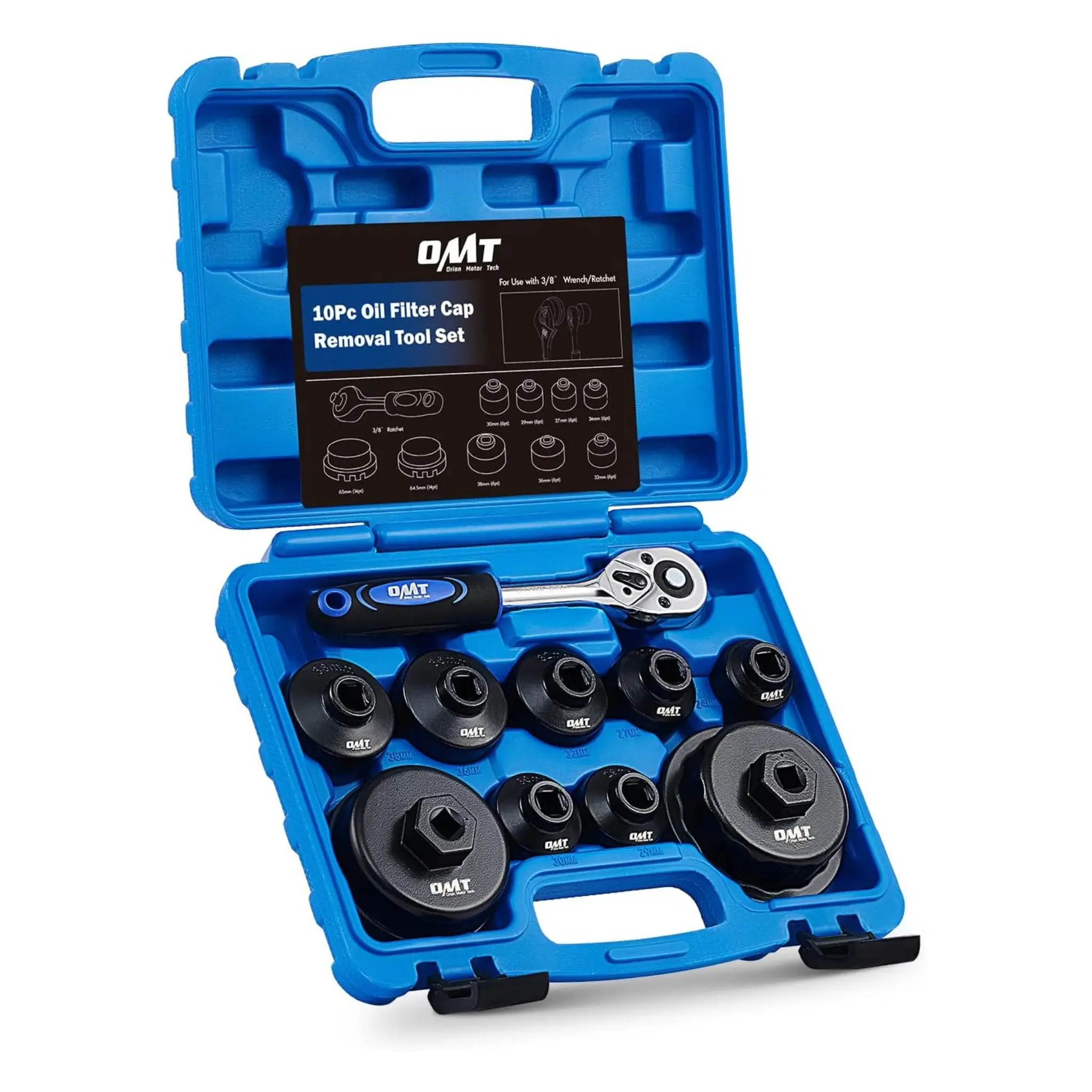 Orion Motor Tech Oil Filter Wrench Socket Set 10pc 3/8" Drive Low Profile, Oil Filter Cap Remove and Install Tool Kit,24mm,27mm, 29mm, 30mm, 32mm, 36mm, 38mm CR-V Compatible with Toyota VW BMW Mercedes, Automotive Maintenance, fathersdaygift