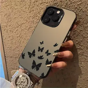 Case for iPhone 17 Pro Max 16 Plus 15 14 13 12 11 Air E Black butterfly Matte Shockproof Anti-Scratch Stylish Smartphone Cover