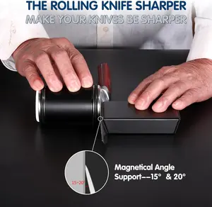 Knife Sharpener Tool Rolling Knife Sharpener Kit, Diamond, Ceramic Disc Sharpeners Are Used, 15°&20° Magnetic Inclination Angles Making Sharpening Easier, ideal gift Thanksgiving, Halloween, Christmas Cutting