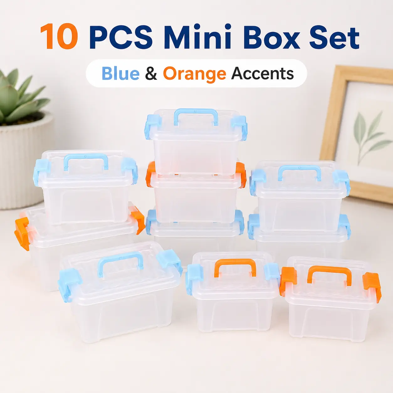 10PCS Cute Colorful Decorative Lightweight Mini Luggage-Style Storage Boxes Set, Translucent Tiny Organizer Cases with Carry Handle, Side Clasps for Desk Decor, DIY Model Scenes