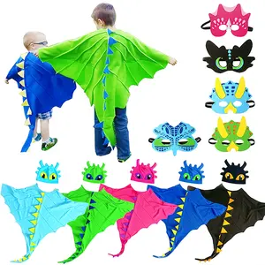 Kids Dinosaur Costume for Halloween Christmas New Year Party, Cloak Hat Mask Set for Dress Up Fun, Cosplay for Children, Party Costume Accessory
