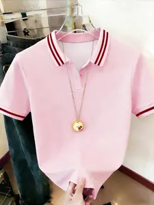 2026 Summer New Color Block Striped Polo Shirt, Women's Lightweight Breathable College Style Short Sleeve T-Shirt, Korean Sweet Slim Fit Top