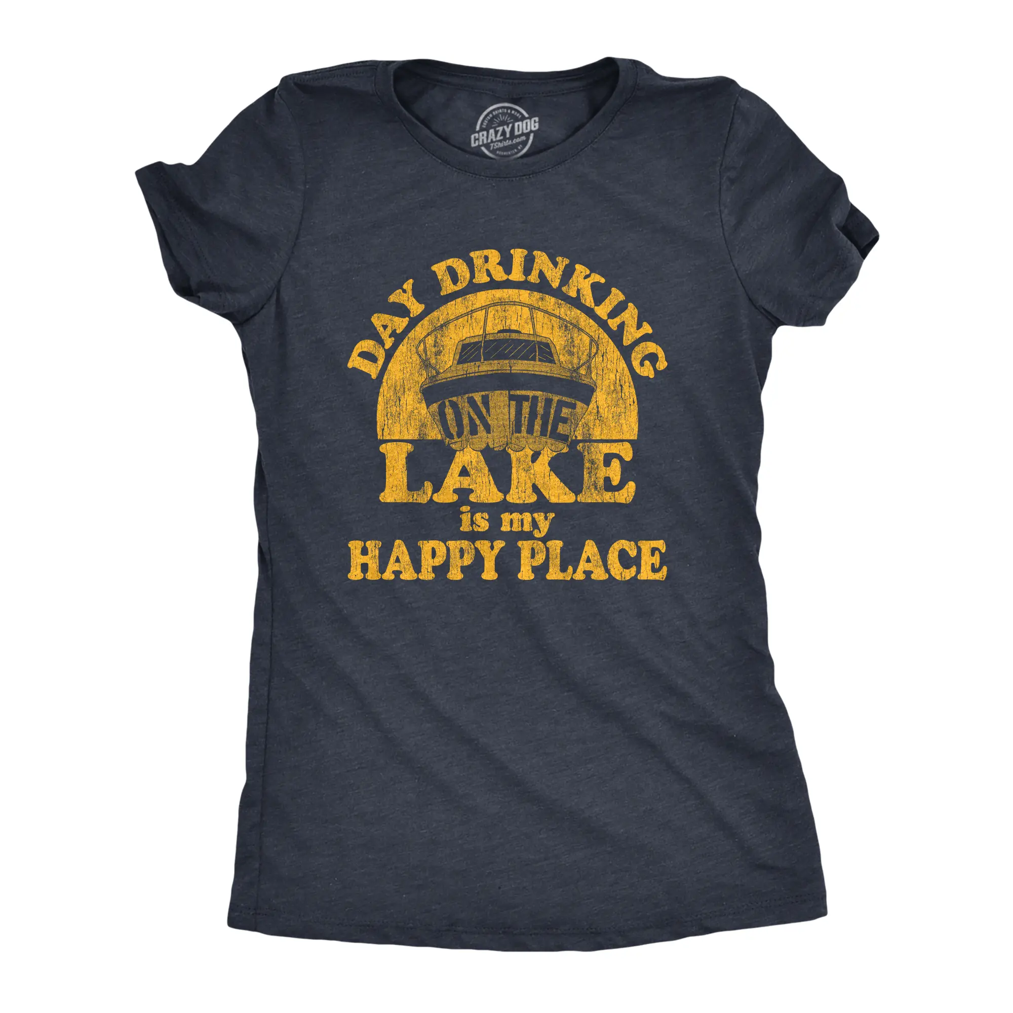 Womens Day Drinking On The Lake Is My Happy Place T Shirt Funny Summer Boating Vacation Graphic Tee Funny Womens T Shirts Cute Vintage Fashion Casual Ladies T-Shirt Gift Summer Tops for Women Funny Drinking Top Navy