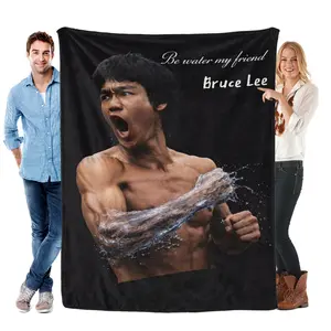 Bruce Lee "Be Water My Friend" Quote Throw Blanket, Martial Arts Legend Art Design Fleece Blanket, Soft Cozy Plush Warm Blanket for Bruce Lee Enthusiasts