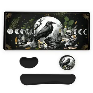 Gothic Style Mouse Pad Set, 4 Counts/set Including Mouse Pad & Keyboard Wrist Rest & Ergonomic Mouse Pad & Coaster, Desktop Decoration for Home Office Gaming