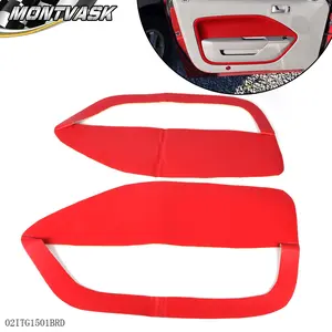CROSSDESIGN Fit for 05-09 Ford Mustang Armrest Door Panel Insert Cards Synthetic Leather Red