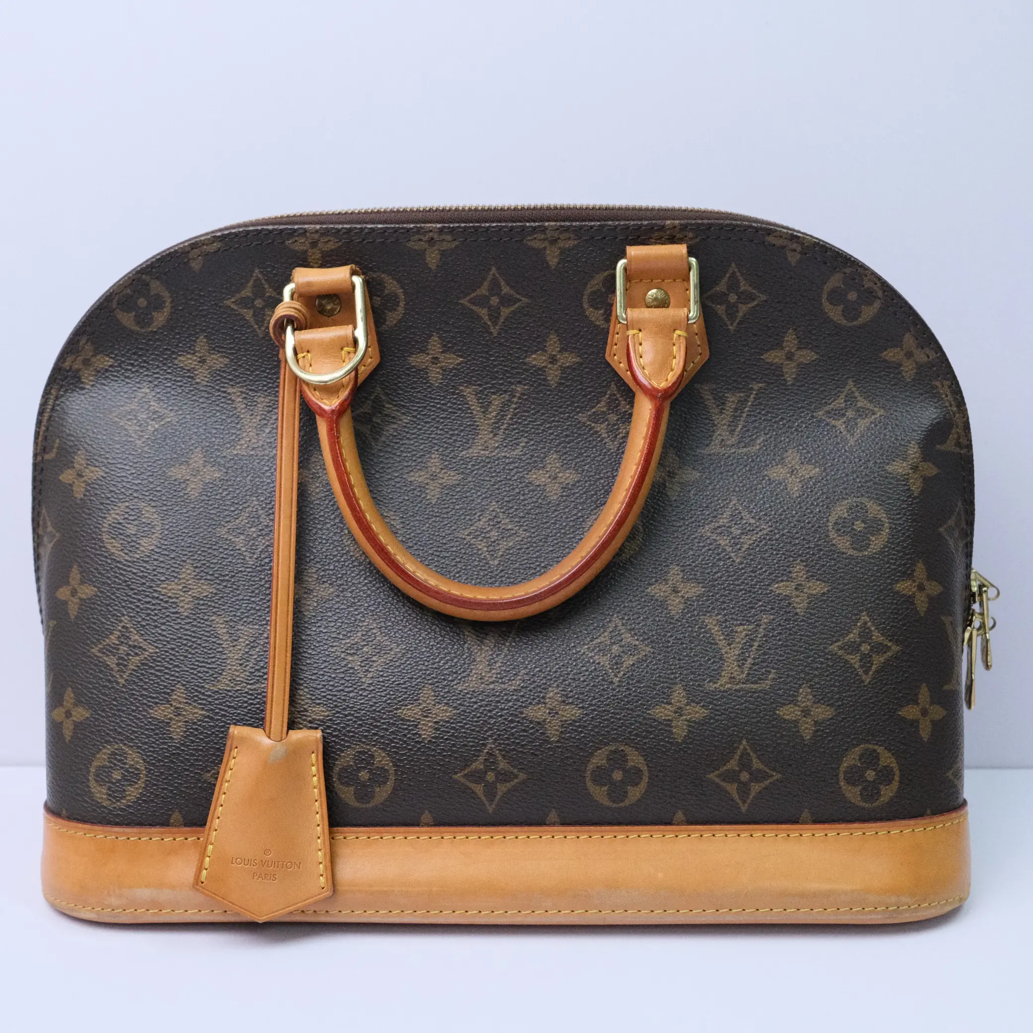 Pre-owned Louis Vuitton 100% Authentic Alma Top Handle Bag Brown Monogram Canvas, Checkcheck Verified, 4.5in Depth, 7in Height
